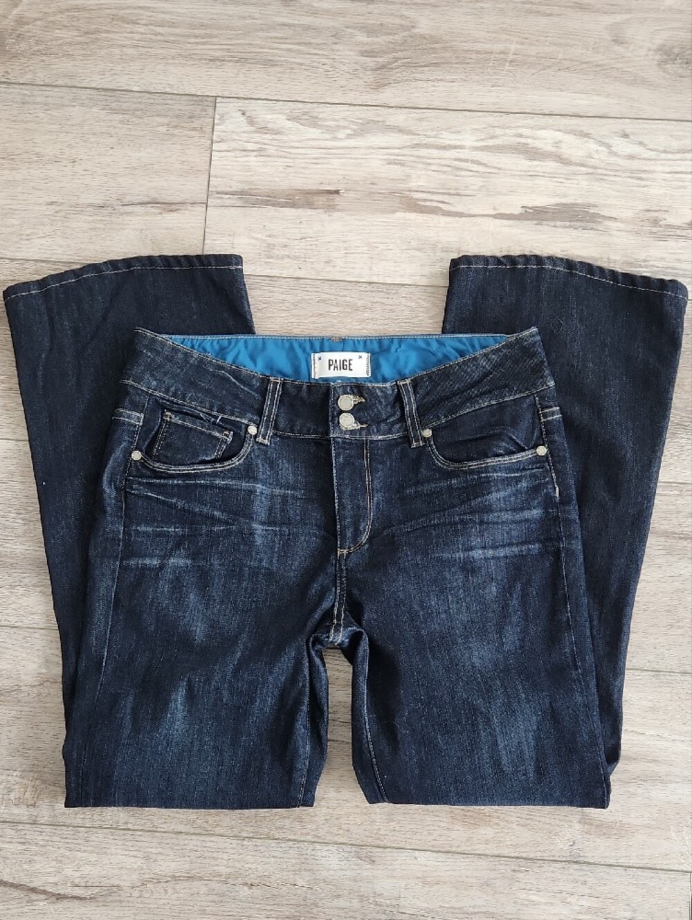PAIGE Dark Indigo Flare Jeans Hidden Hills - Picture 3 of 15